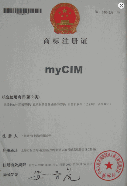 Certificate of Trademark Registration myCIM